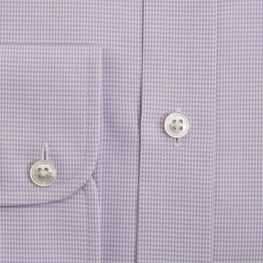 Contemporary Fit Lilac Micro Houndstooth Cotton Shirt with Classic Collar & Two Button Cuff