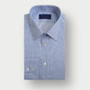 Contemporary Fit Mid Blue Check Cotton Twill Shirt with Classic Collar & Two Button Cuff