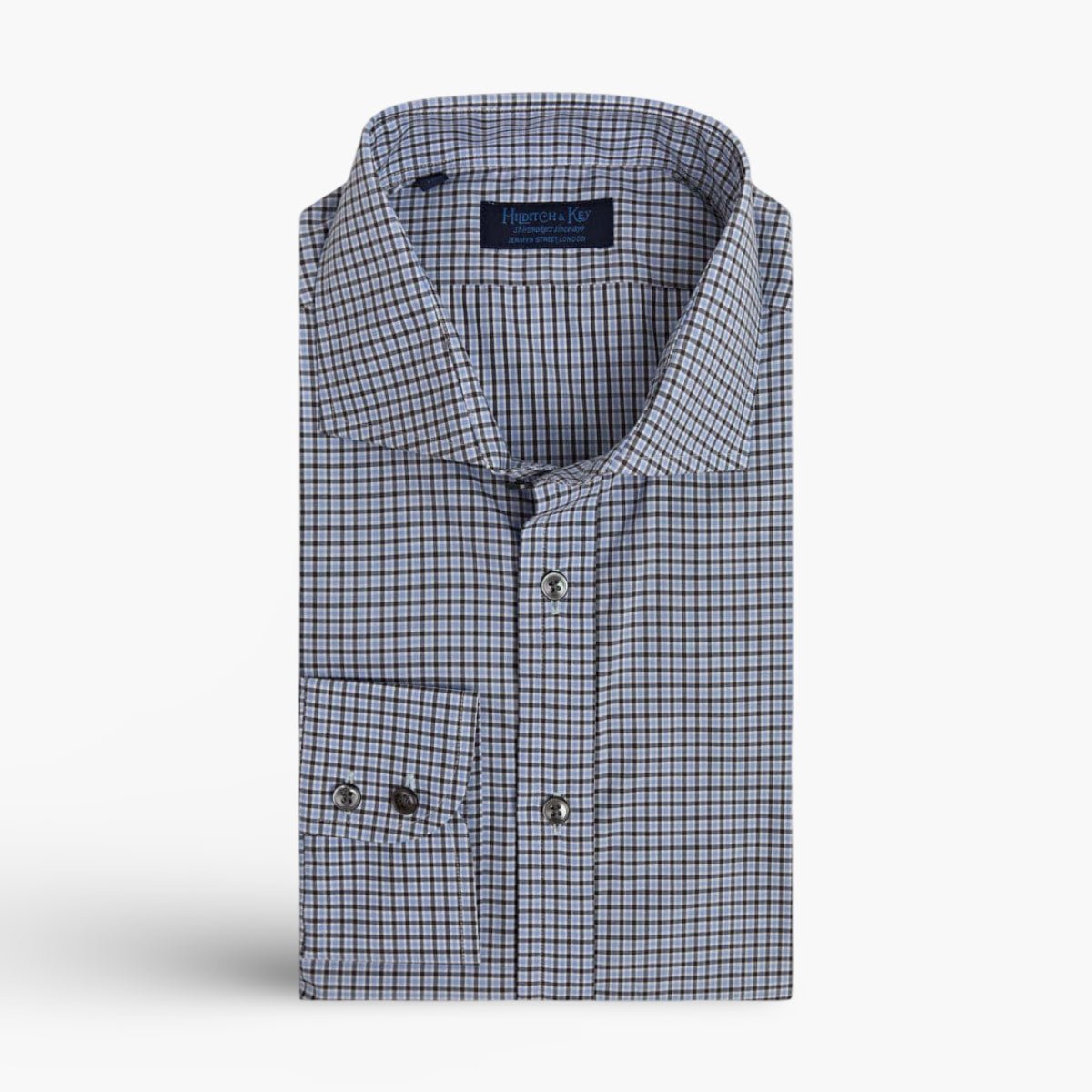 Contemporary Fit & Blue Check Cotton Shirt Cut away Collar & Two Button Cuff