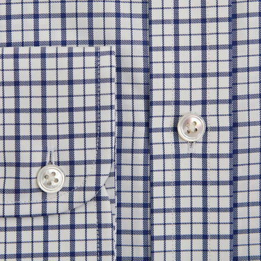 Contemporary Fit Navy Double Check Cotton Twill Shirt with Cut - Away Collar & Two Button Cuff