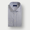Contemporary Fit Navy Double Check Cotton Twill Shirt with Cut - Away Collar & Two Button Cuff