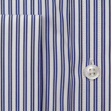 Contemporary Fit Navy Double Stripe Sea Island Quality Cotton Shirt with Classic Collar & Double Cuff