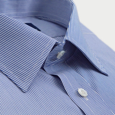 Contemporary Fit Navy Fine Bengal Stripe Cotton Shirt with Classic Collar & Two Button Cuff