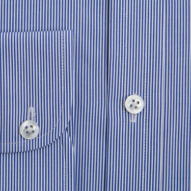 Contemporary Fit Navy Fine Bengal Stripe Cotton Shirt with Classic Collar & Two Button Cuff