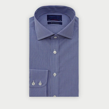 Contemporary Fit Navy Fine Check Sea Island Quality Cotton Shirt with Cut - Away Collar & Two Button Cuff