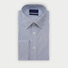 Contemporary Fit Navy Fine Double Stripe Sea Island Quality Cotton Shirt with Classic Collar & Double Cuff