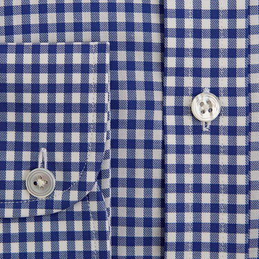 Contemporary Fit Navy Gingham Check Cotton Twill Shirt with Classic Collar & Two Button Cuff
