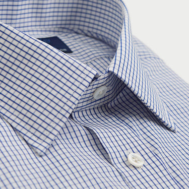 Contemporary Fit Navy Grid Check Cotton Shirt with Classic Collar & Double Cuff