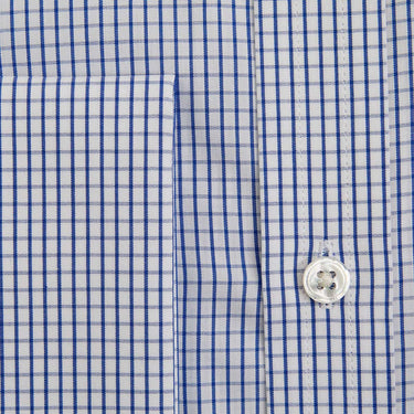 Contemporary Fit Navy Grid Check Cotton Shirt with Classic Collar & Double Cuff