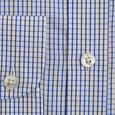 Contemporary Fit Navy Grid Check Cotton Shirt with Classic Collar & Two Button Cuff