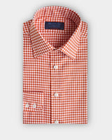 Contemporary Fit Orange Gingham Check Cotton Twill Shirt with Classic Collar & Two Button Cuff