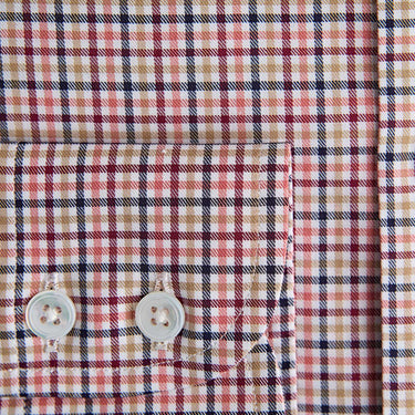 Contemporary Fit Orange Multi Check Brushed Cotton Shirt with Cut - away Collar & Two Button Cuff