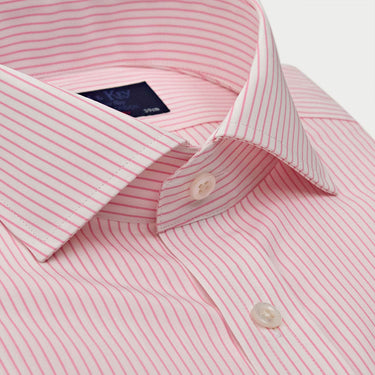 Contemporary Fit Pink Pinstripe Cotton Shirt with Cut - Away Collar & Two Button Cuff