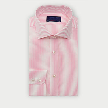 Contemporary Fit Pink Pinstripe Cotton Shirt with Cut - Away Collar & Two Button Cuff