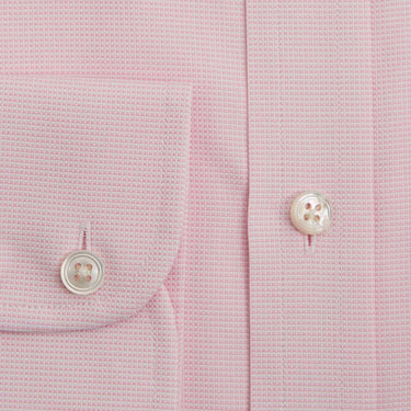 Contemporary Fit Pink Textured Check Cotton Shirt with Cut - Away Collar & Two Button Cuff