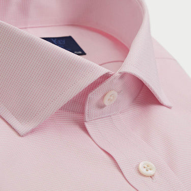 Contemporary Fit Pink Textured Check Cotton Shirt with Cut - Away Collar & Two Button Cuff
