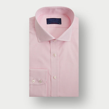 Contemporary Fit Pink Textured Check Cotton Shirt with Cut - Away Collar & Two Button Cuff