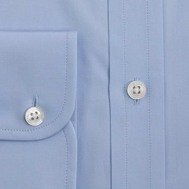 Contemporary Fit Plain Blue Cotton Poplin Shirt with Cut - Away Collar & Two Button Cuff