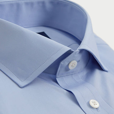 Contemporary Fit Plain Blue Cotton Poplin Shirt with Cut - Away Collar & Two Button Cuff