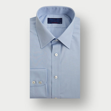 Contemporary Fit Plain Blue Cotton Shirt with Classic Collar & Two Button Cuff
