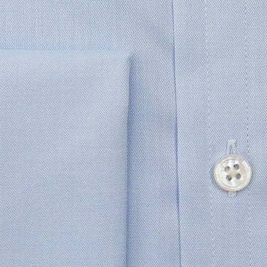 Contemporary Fit Plain Blue Fine Twill Cotton Shirt with Classic Collar & Double Cuff