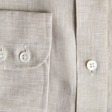 Contemporary Fit Plain Ecru Linen Shirt with Cut - Away Collar & Two Button Cuff