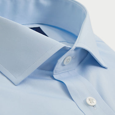 Contemporary Fit Plain Light Blue Cotton Poplin Shirt with Cut - Away Collar & Two Button Cuff
