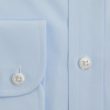 Contemporary Fit Plain Light Blue Cotton Poplin Shirt with Cut - Away Collar & Two Button Cuff