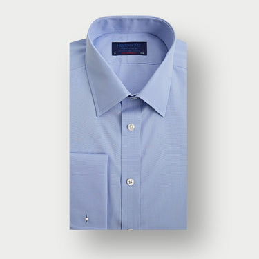 Contemporary Fit Plain Light Blue Cotton Shirt with Classic Collar & Double Cuff