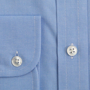 Contemporary Fit Plain Light Blue Oxford Cotton Shirt with Cut - Away Collar & Two Button Cuff