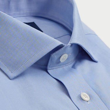 Contemporary Fit Plain Light Blue Oxford Cotton Shirt with Cut - Away Collar & Two Button Cuff
