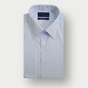 Contemporary Fit Plain Light Blue Sea Island Quality Cotton Shirt with Classic Collar & Double Cuff