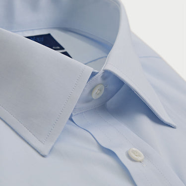 Contemporary Fit Plain Light Blue Sea Island Quality Cotton Shirt with Classic Collar & Double Cuff