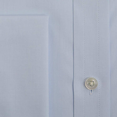 Contemporary Fit Plain Light Blue Sea Island Quality Cotton Twill Shirt with Classic Collar & Double Cuff