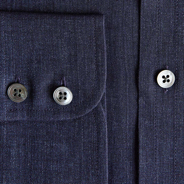 Contemporary Fit Plain Navy Linen Shirt with Cut - Away Collar & Two Button Cuff