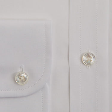 Contemporary Fit Plain White Cotton Poplin Shirt with Cut - Away Collar & Two Button Cuff