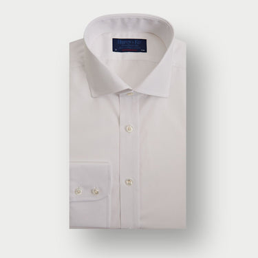 Contemporary Fit Plain White Cotton Poplin Shirt with Cut - Away Collar & Two Button Cuff