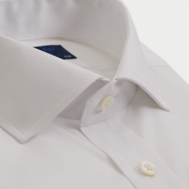 Contemporary Fit Plain White Cotton Poplin Shirt with Cut - Away Collar & Two Button Cuff