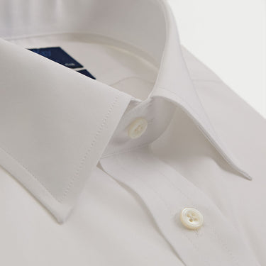 Contemporary Fit Plain White Sea Island Quality Cotton Shirt with Classic Collar & Double Cuff