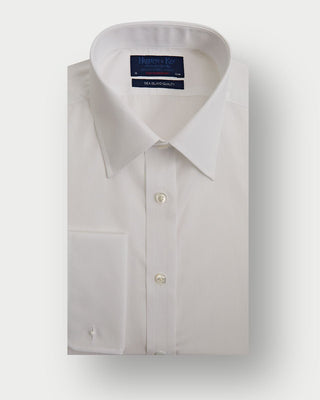 Contemporary Fit Plain White Sea Island Quality Cotton Shirt with Classic Collar & Double Cuff