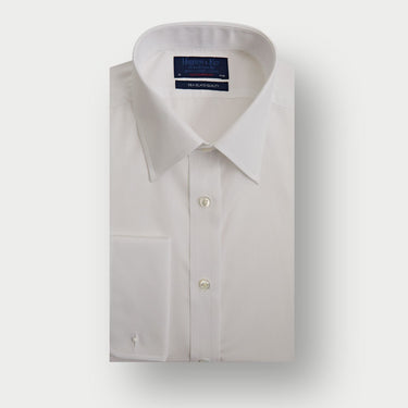Contemporary Fit Plain White Sea Island Quality Cotton Shirt with Classic Collar & Double Cuff