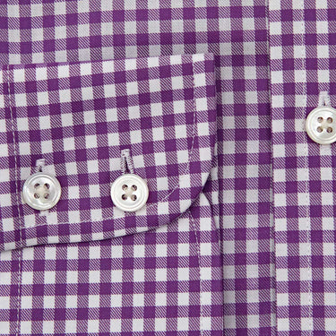 Contemporary Fit Purple Gingham Check Twill Cotton Shirt with Cut - Away Collar & Two Button Cuff