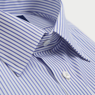 Contemporary Fit Royal Blue Stripe Sea Island Quality Cotton Shirt with Classic Collar & Double Cuff