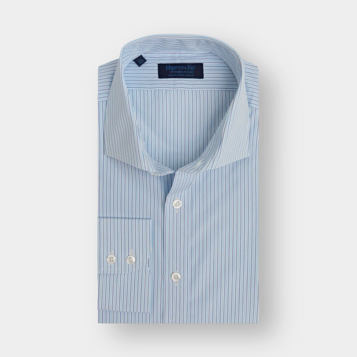 Contemporary Fit Turquoise & Stripe Cotton Shirt Cut away Collar & Two Button Cuff
