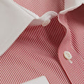 Contemporary Fit, White Classic Collar, White Double Cuff in White With Red Stripe