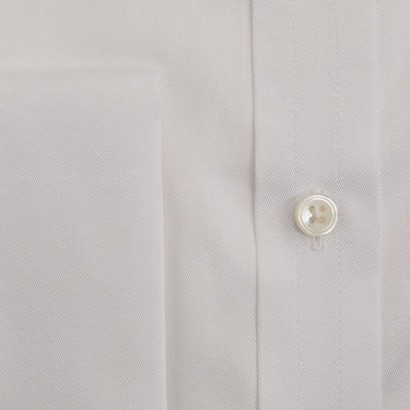 Contemporary Fit White Fine Twill Cotton Shirt with Classic Collar & Double Cuff