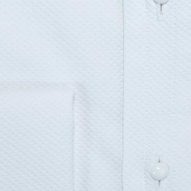 Contemporary Fit, White Poplin Cotton Shirt with a Marcella Front, Classic Collar & Double Cuffs