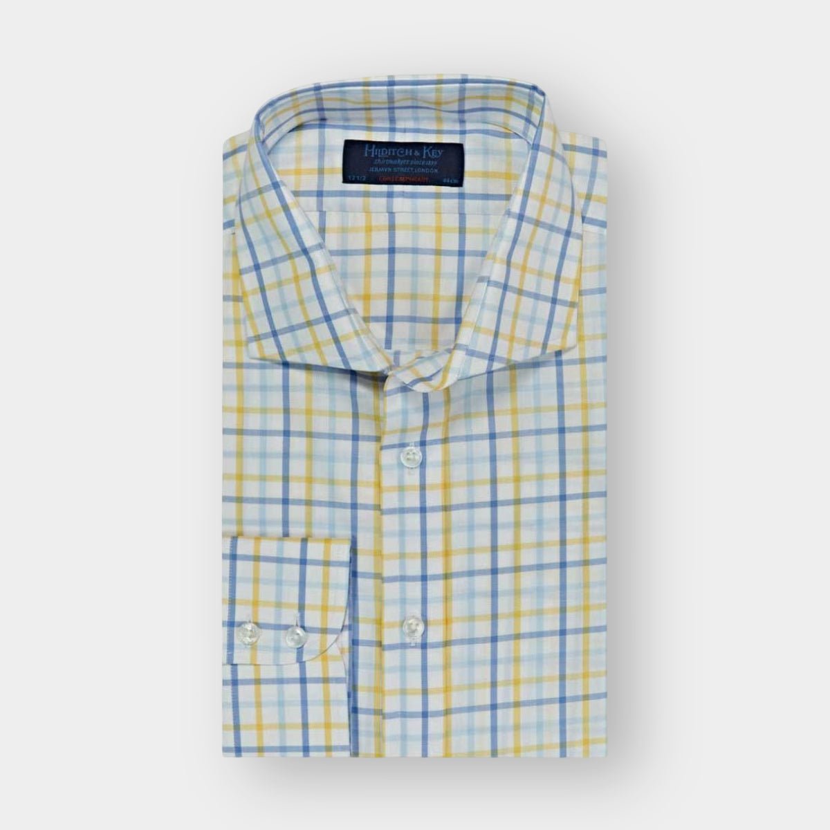 Contemporary Fit Yellow & Wide Check Cotton Shirt Cut away Collar & Two Button Cuff Shirt