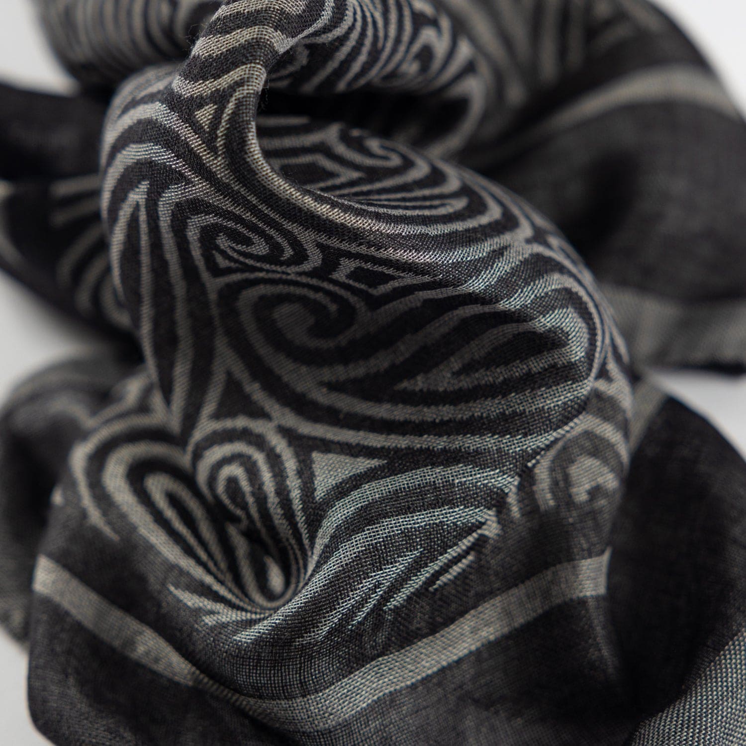 Dark and light grey, Large Paisley Wool & Silk Handkerchief