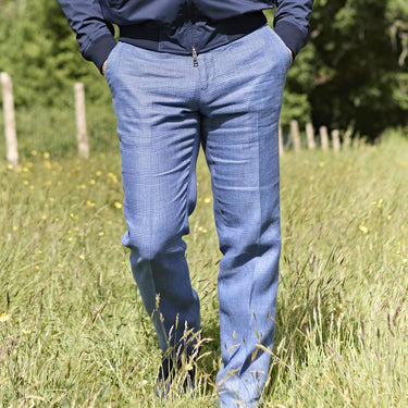 Dark Blue Prince of Wales Check Linen Trousers